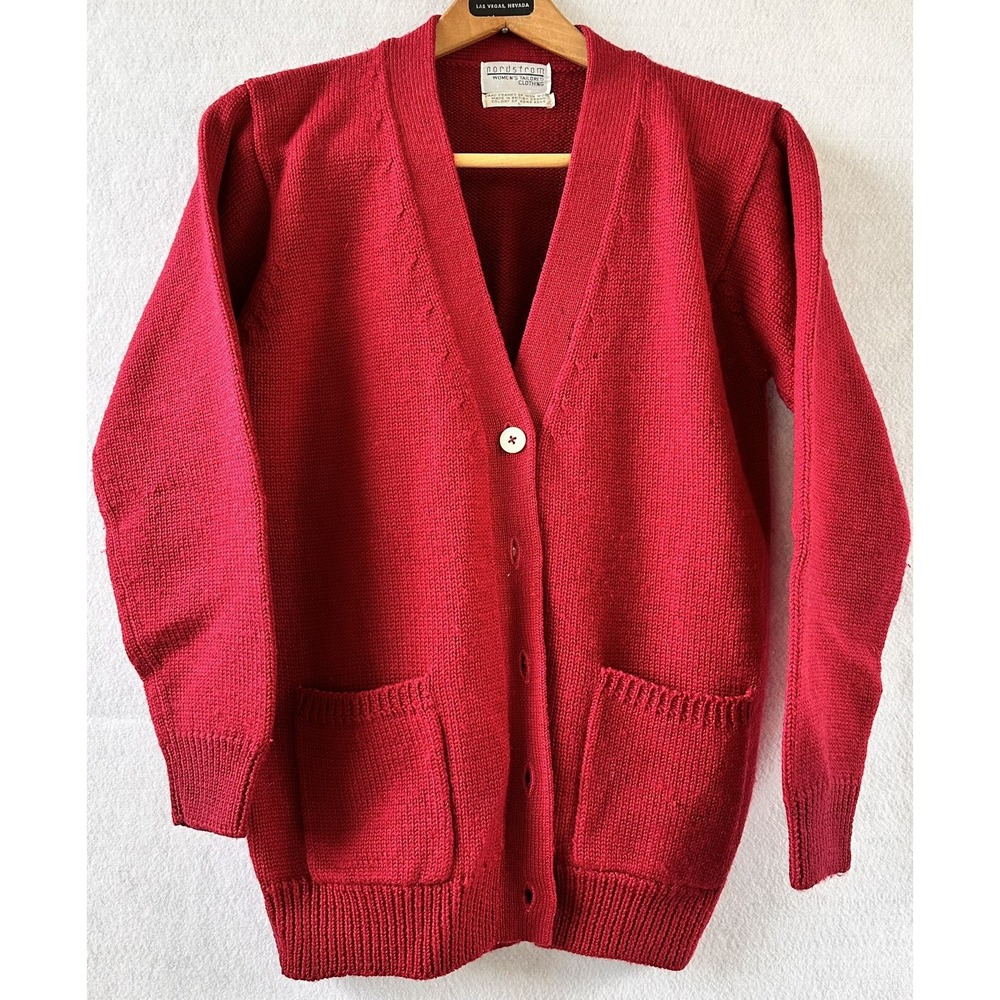 VTG Nordstrom Wool Sweater Cardigan Women's Sz Small Red Oversized